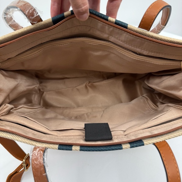 Bolosta High Capacity Tote Bag Tan Navy Crossbody Commuter Bag NWT‎ - Picture 6 of 9